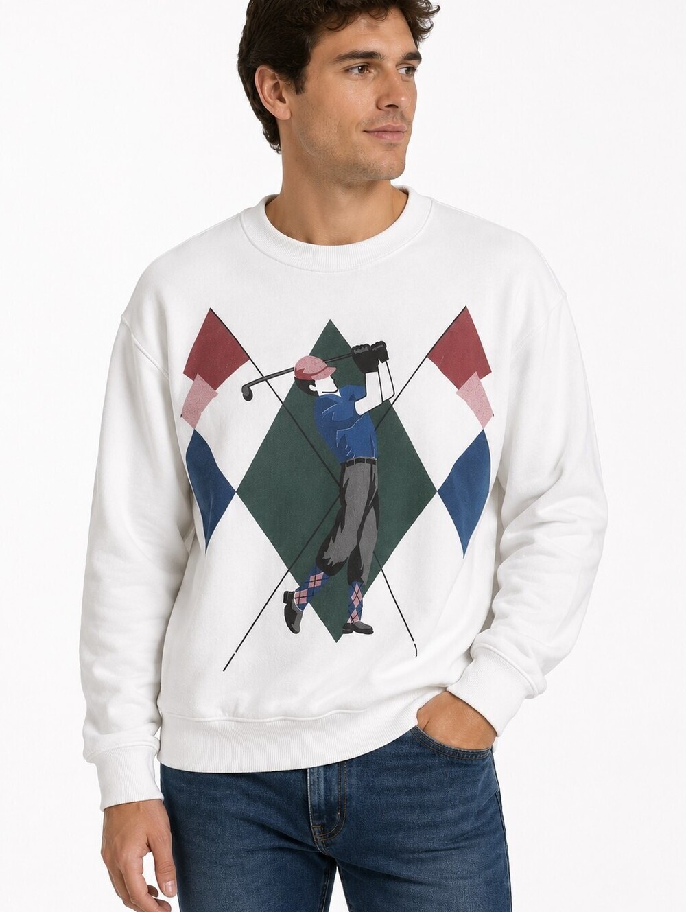 Vintage 417 Van Heusen Golf Graphic Crewneck Sweatshirt White Men's- Size Medium